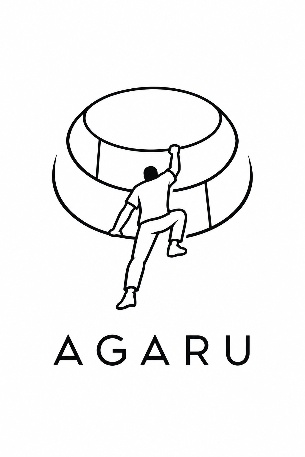 AGARU amblemi: kuyudan yukarı tırmanan insan ve şirket logosu